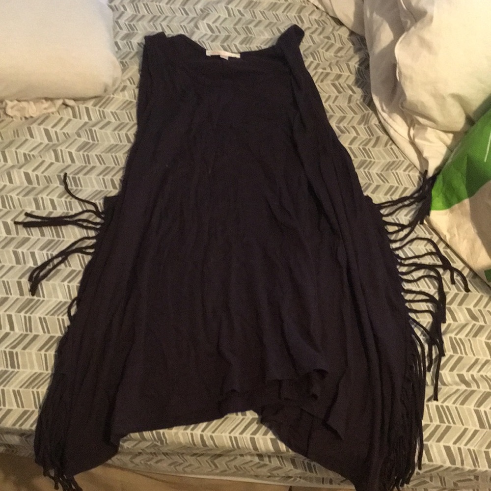 Dark purple loose tank with fringe sides